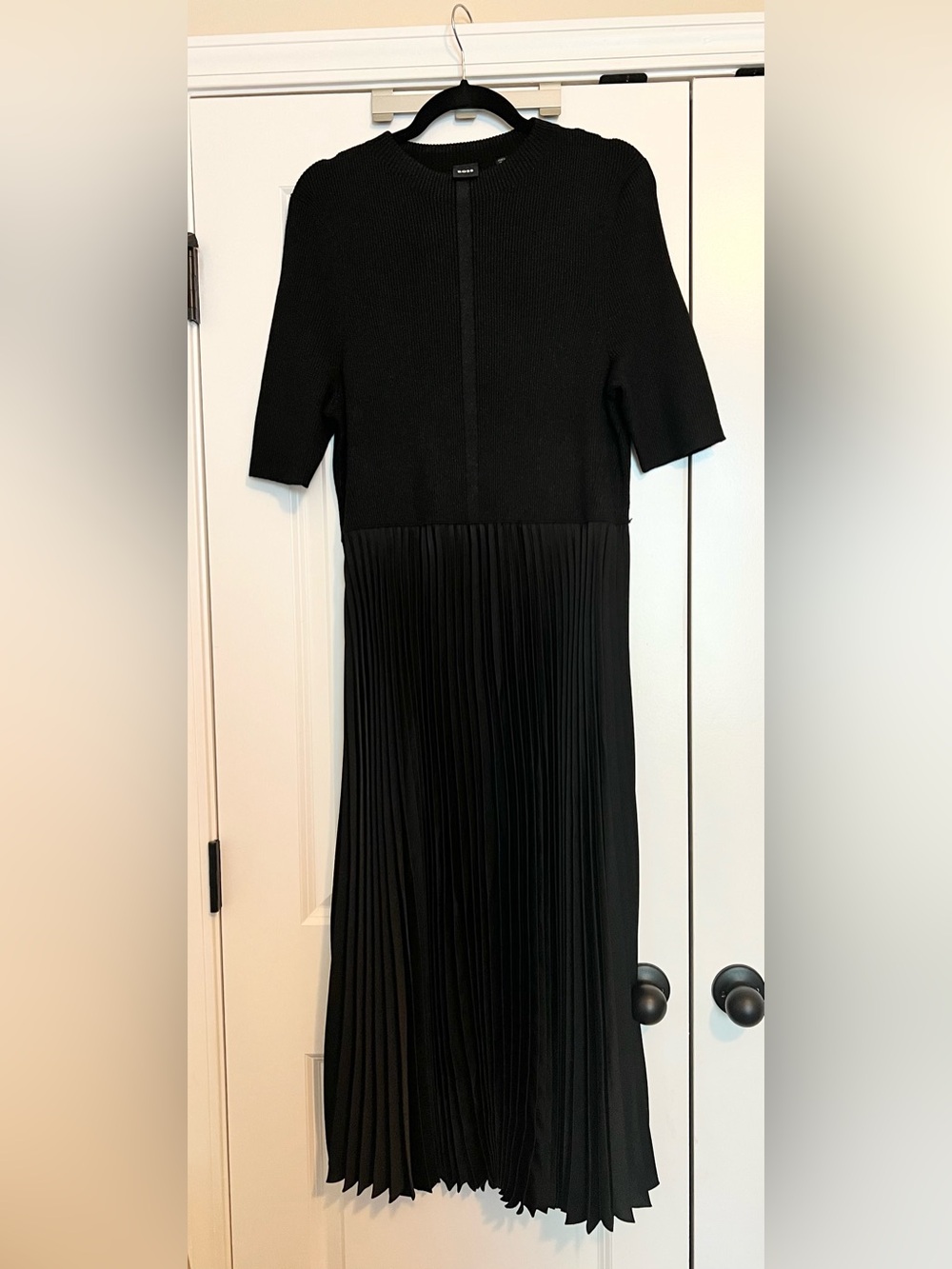 BOSS Fireanami Shimmer Knit Pleated Midi Dress Black XXL $495